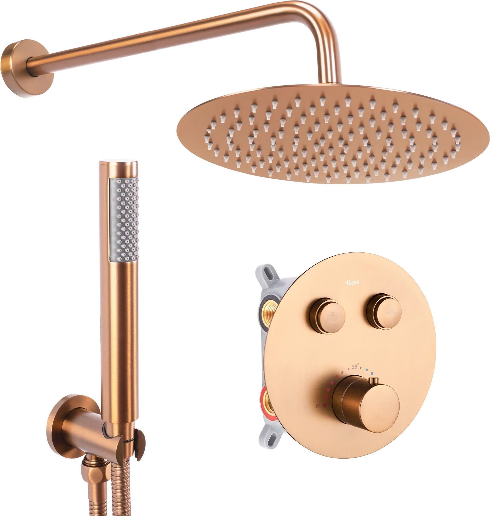Zestaw prysznicowy Rea Zestaw Prysznicowy Podtynkowy z termostatem LUNGO Miedź szczotkowany + BOX