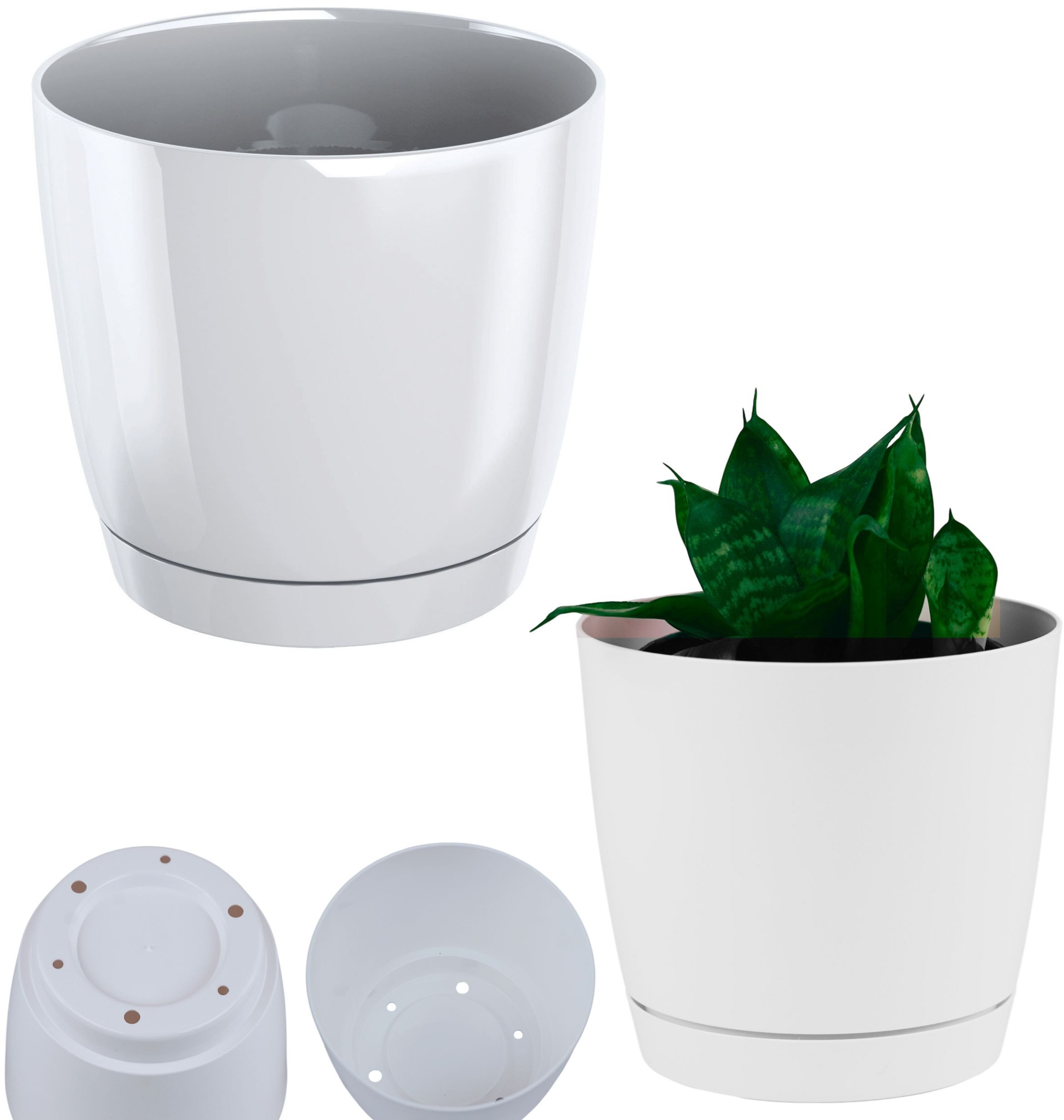 Doniczka niska okrągła w połysku 15,5cm Donica + podstawka