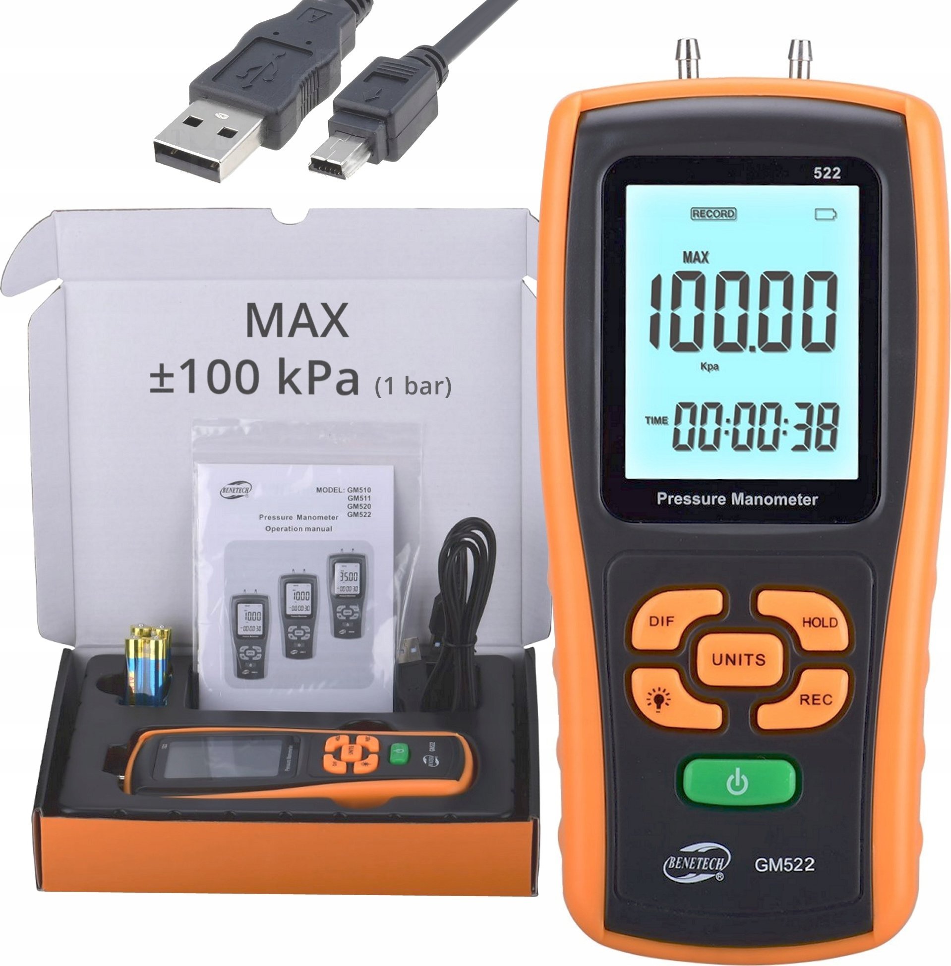 MANOMETR RÓŻNICOWY CYFROWY MIERNIK CIŚNIENIA TESTER PODCIŚNIENIA USB 100kPa