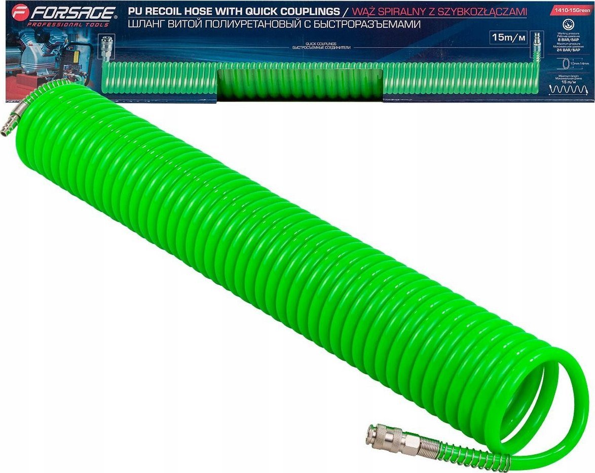 Forsage Wąż spiralny z szybkozłączkami 14mm x 15m