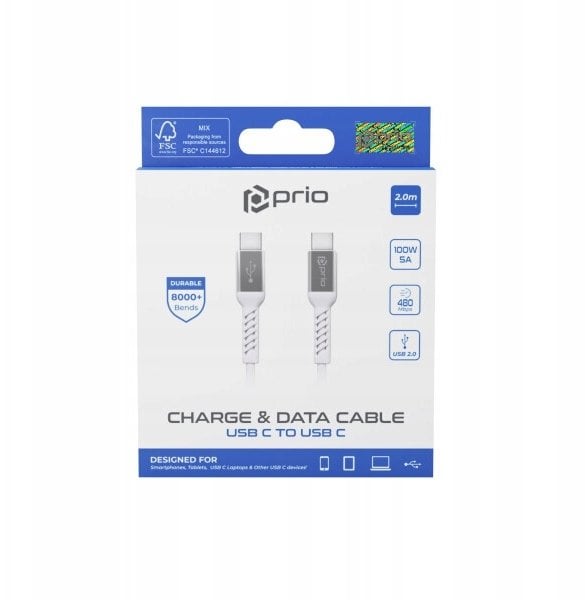 Kabel USB USB-C - USB-C 2 m Biały (AKS_20912)