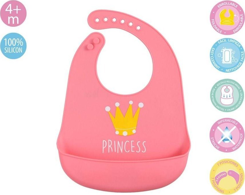 Śliniak silikonowy z kieszonką, różowy, Kiokids