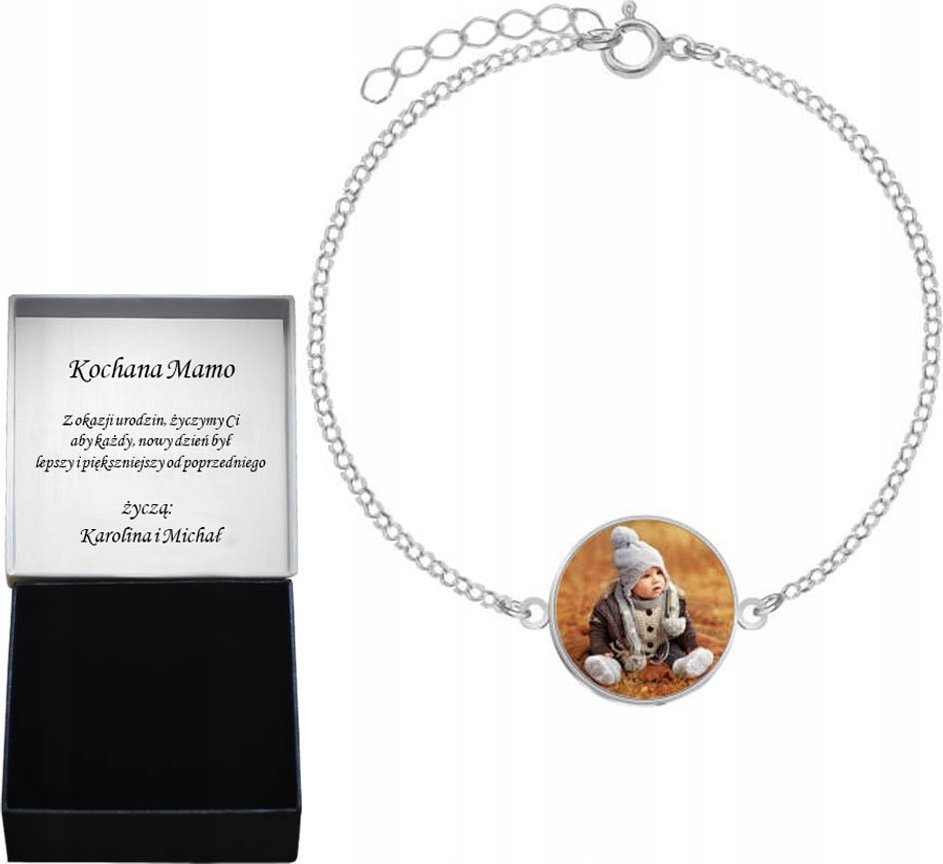 Radziszewska Jewellery Bransoletka Srebrna ze Zdjęciem Łańcuszek Dzień Matki Prezent GRAWER