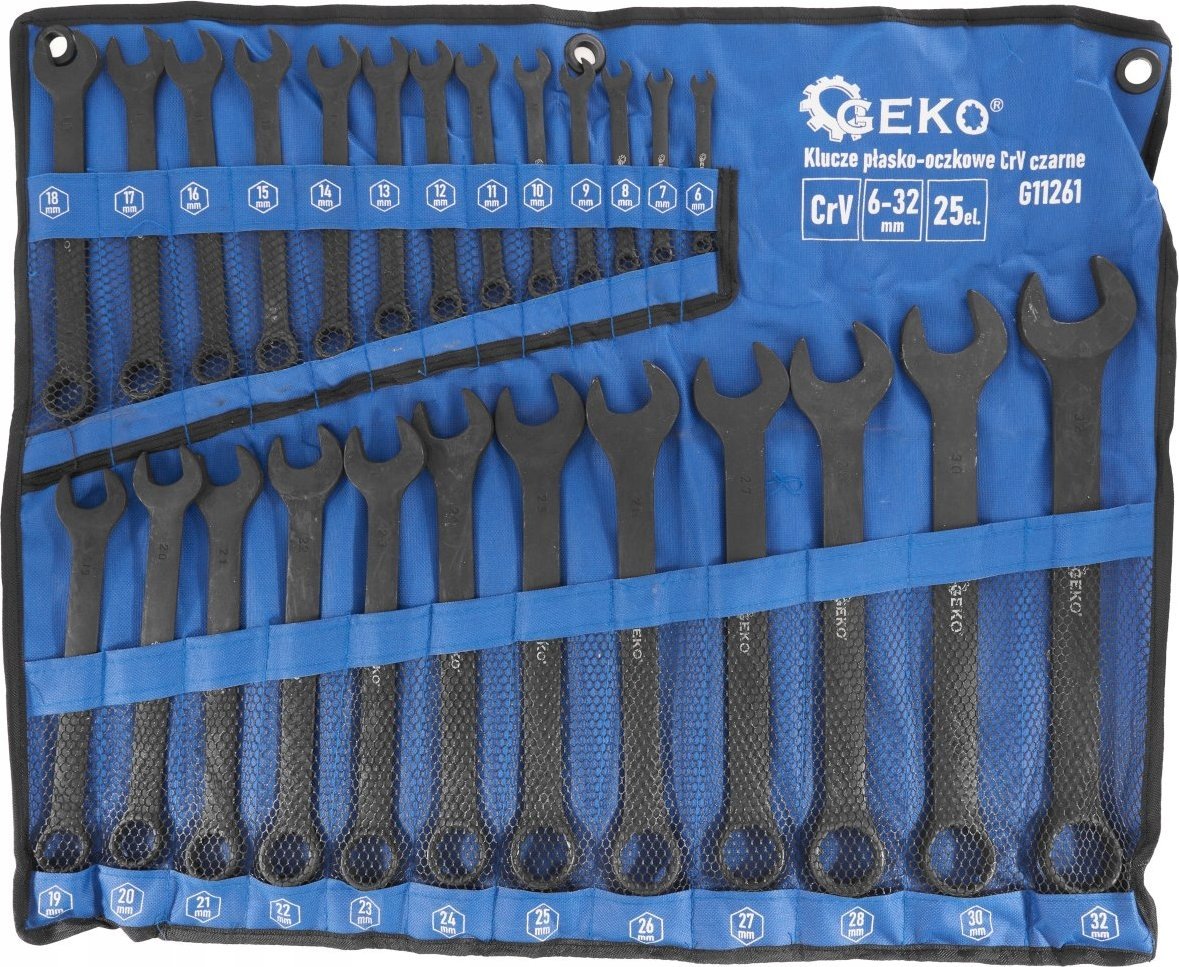 Geko Klucze płasko-oczkowe CRV-czarne 6-32mm 25el. (4)