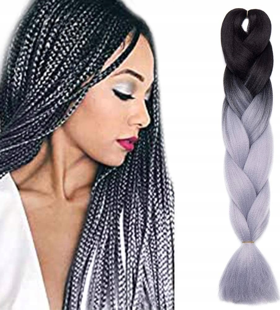 WŁOSY SYNTETYCZNE WARKOCZYKI WARKOCZ SZARE SZARY CZARNE OMBRE 130CM WA9