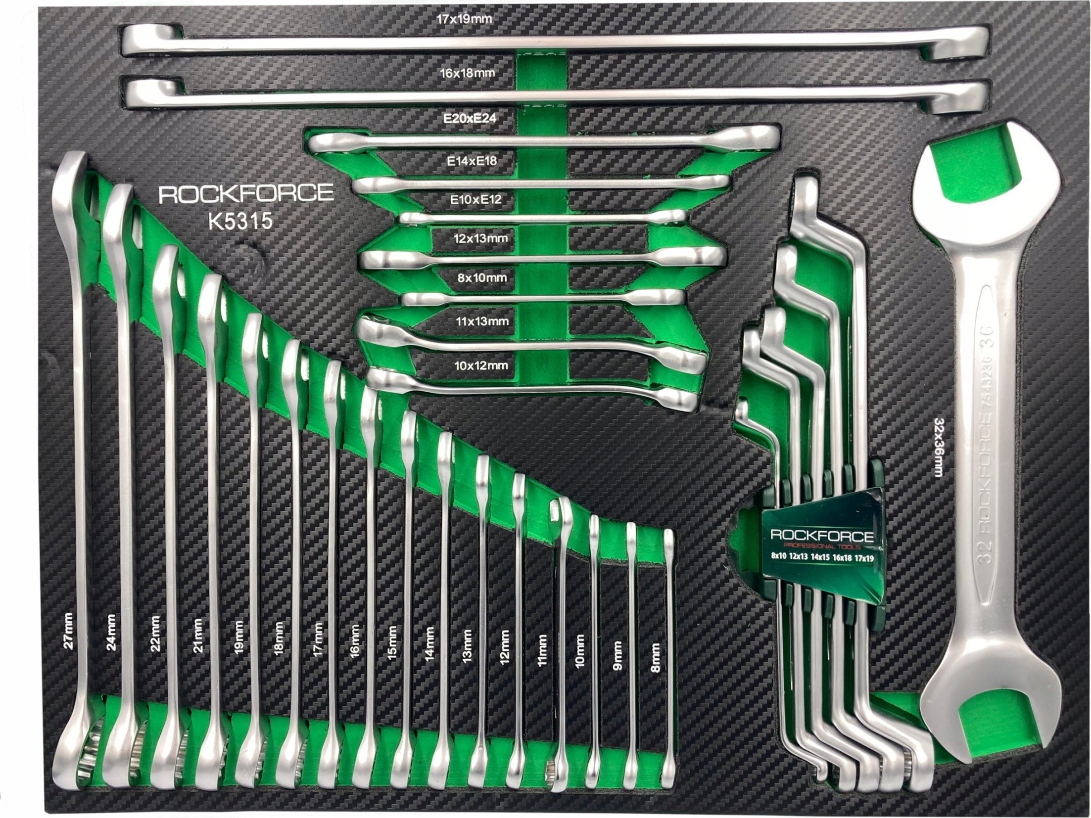 Rockforce Wkład klucze oczkowo-płaskie gięty otwarty zestaw 31el