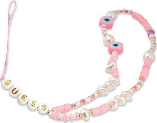 Guess Guess zawieszka GUSTSHPP Phone Strap rózowy/pink Beads Shell