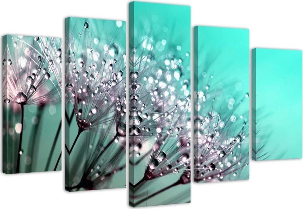 Feeby Obraz 5 częściowy na płótnie, Dmuchawce turkusowe - 100x70