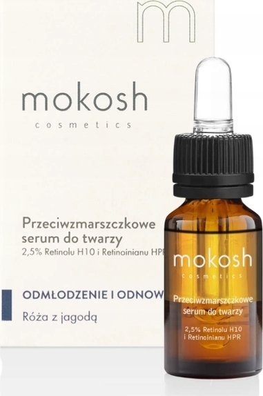 Mokosh Przeciwzmarszczkowe serum do twarzy 2,5% Retinolu H10 i Retinoinianu HPR (Kompleks) Róża z jagodą