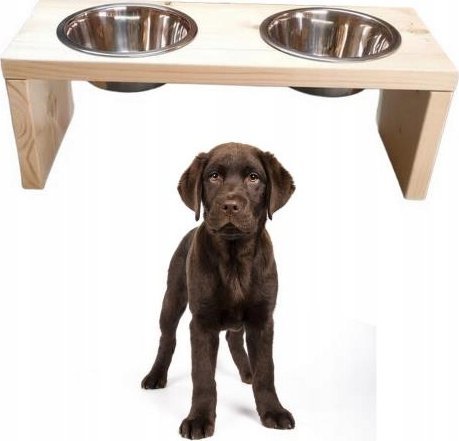 QLS STOJAK PODWÓJNY NA MISKI DLA PSA DREWNIANY L