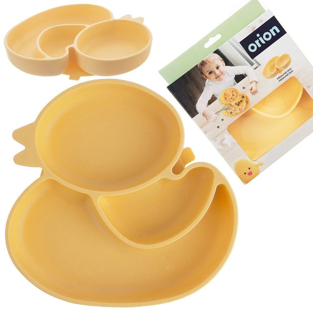 Talerz dla dziecka dzieci silikonowy dzielony żółta kaczka 19.5x19cm ORION 129570
