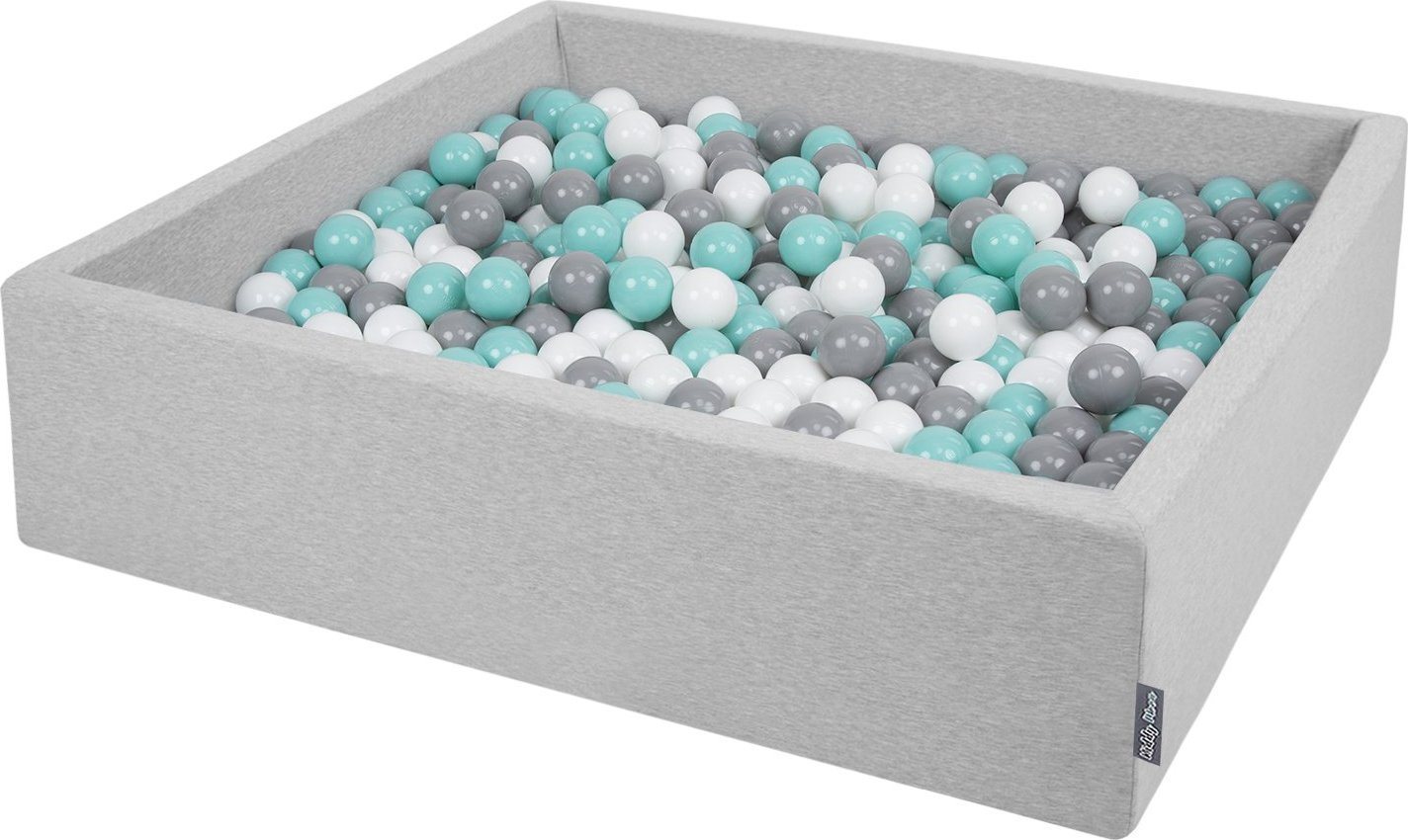 KiddyMoon KiddyMoon Suchy basen kwadratowy z piłeczkami 7cm 120x30 jasnoszary: biały-szary-jasny turkus 120x30/200piłek Zabawka basen piankowy