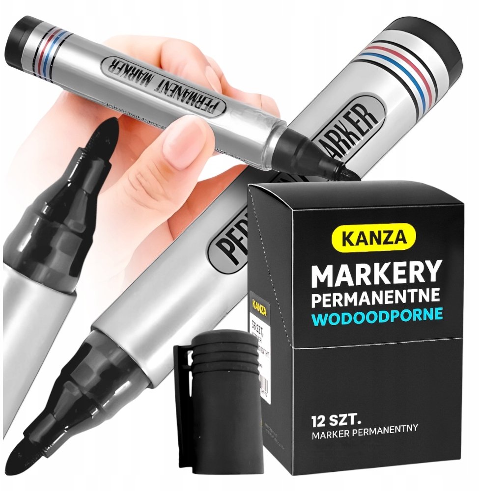 CZARNY MARKER PERNAMENTNY OKRĄGŁY 12szt KANZA
