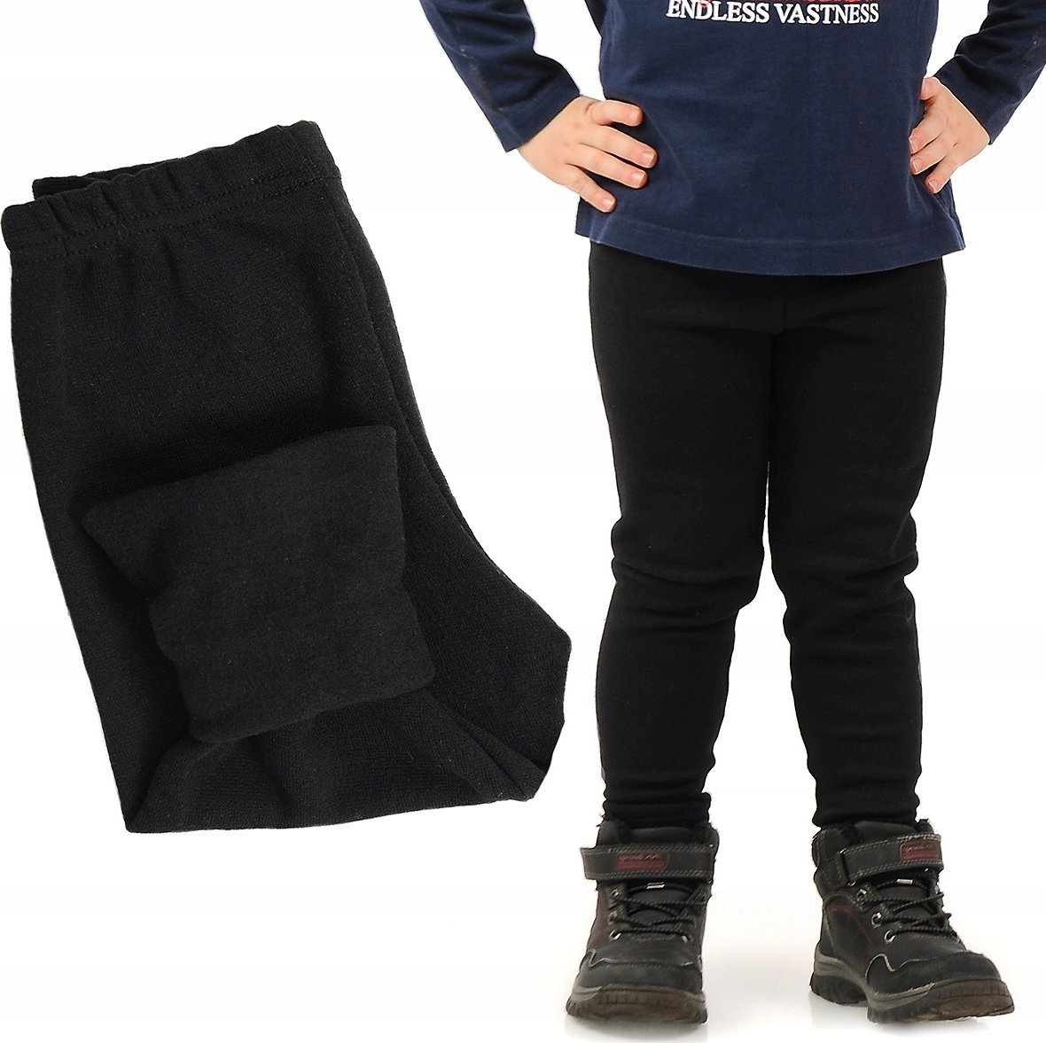 Ocieplane Getry chłopięce Długie legginsy Spodnie Czarne 104