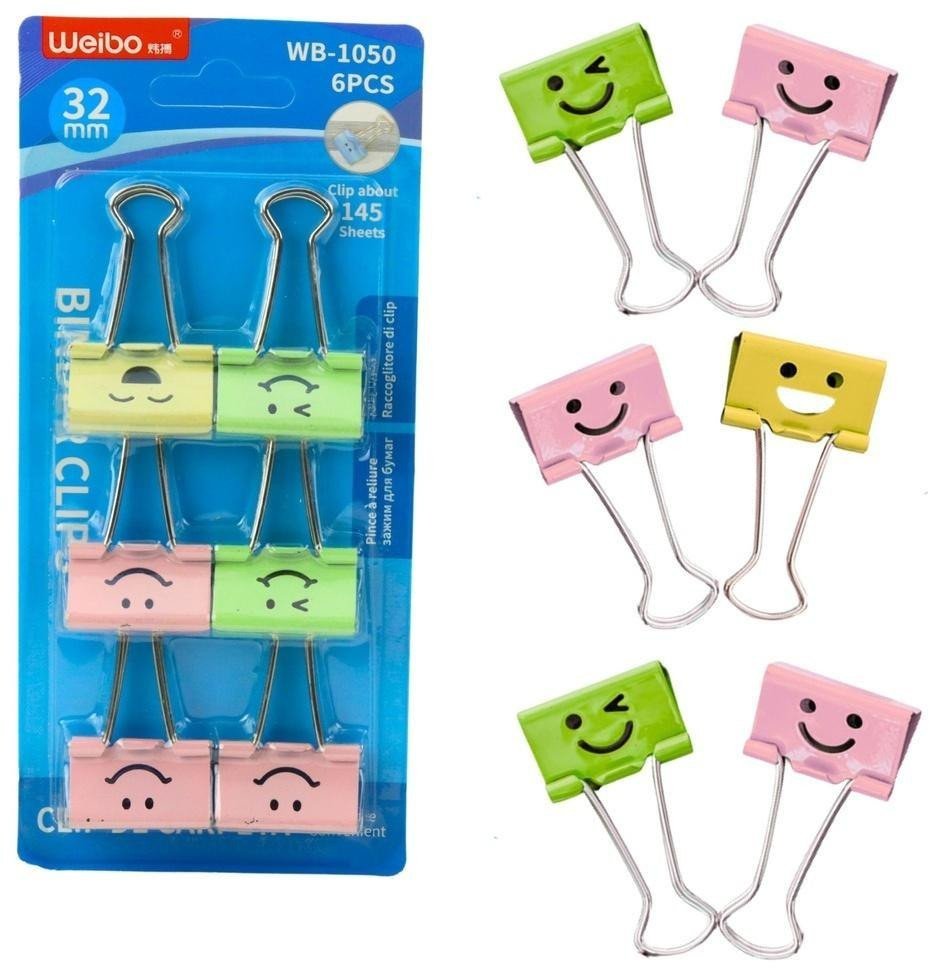 Klipsy biurowe kolorowe buźki 6szt