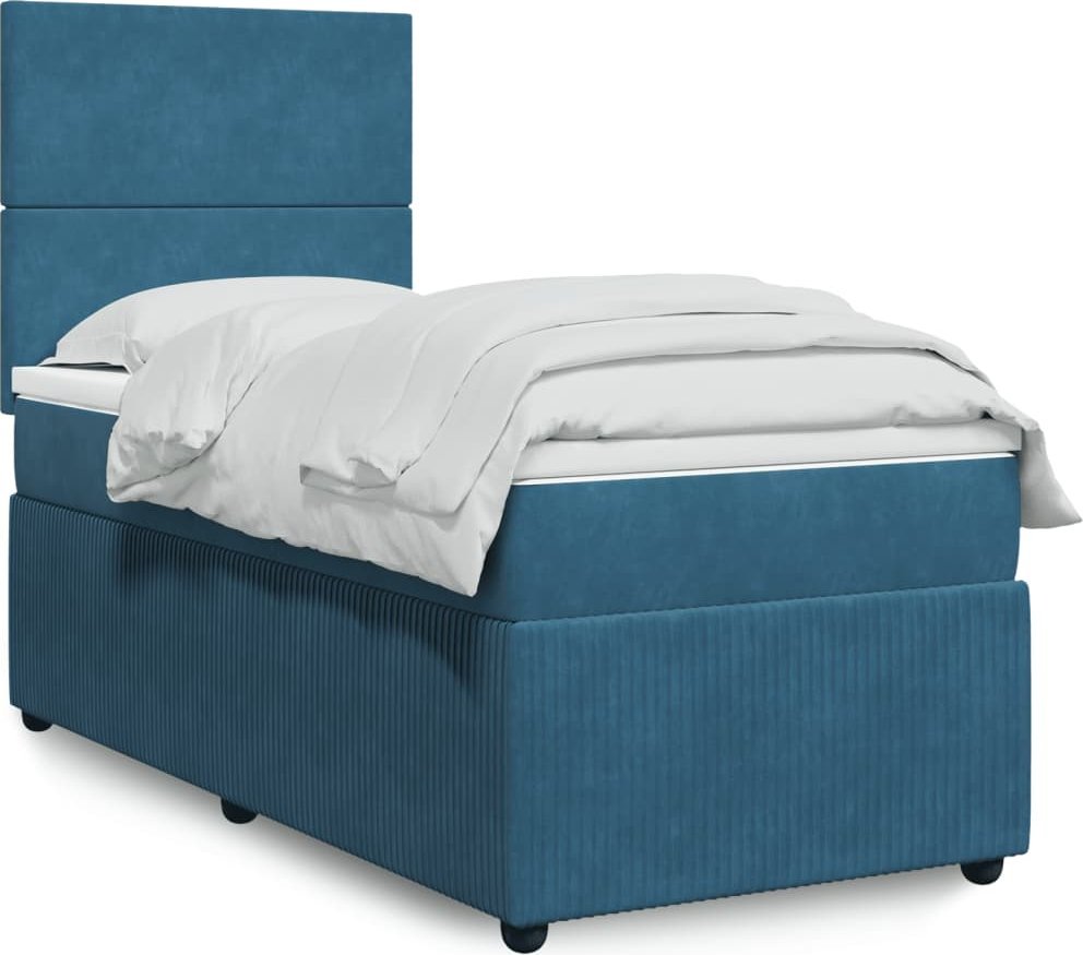 vidaXL vidaXL Łóżko kontynentalne z materacem, niebieskie, aksamit, 90x200 cm