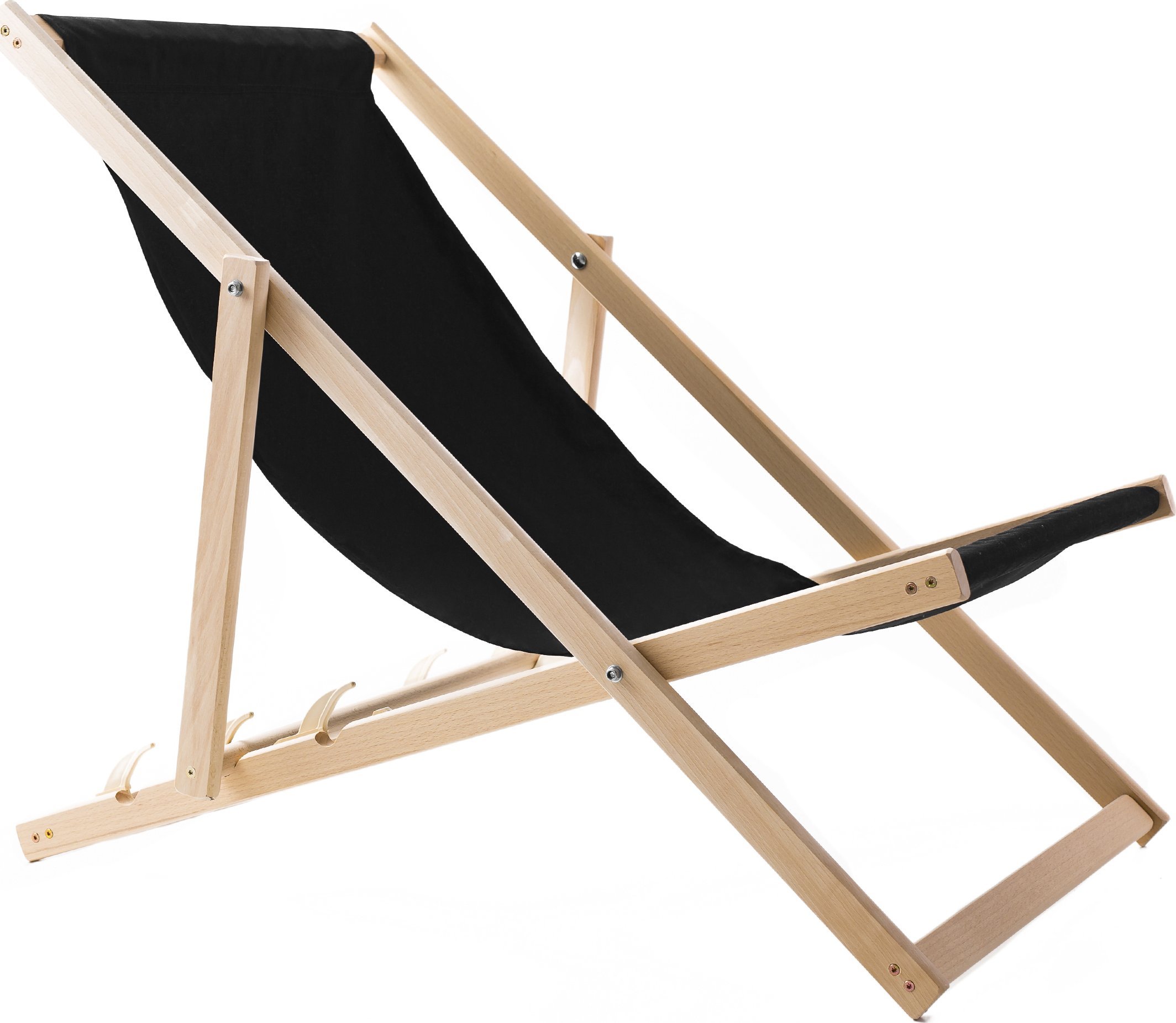 LEŻAK PLAŻOWY OGRODOWY DREWNIANY SKŁADANY WOODOK czarna tkanina