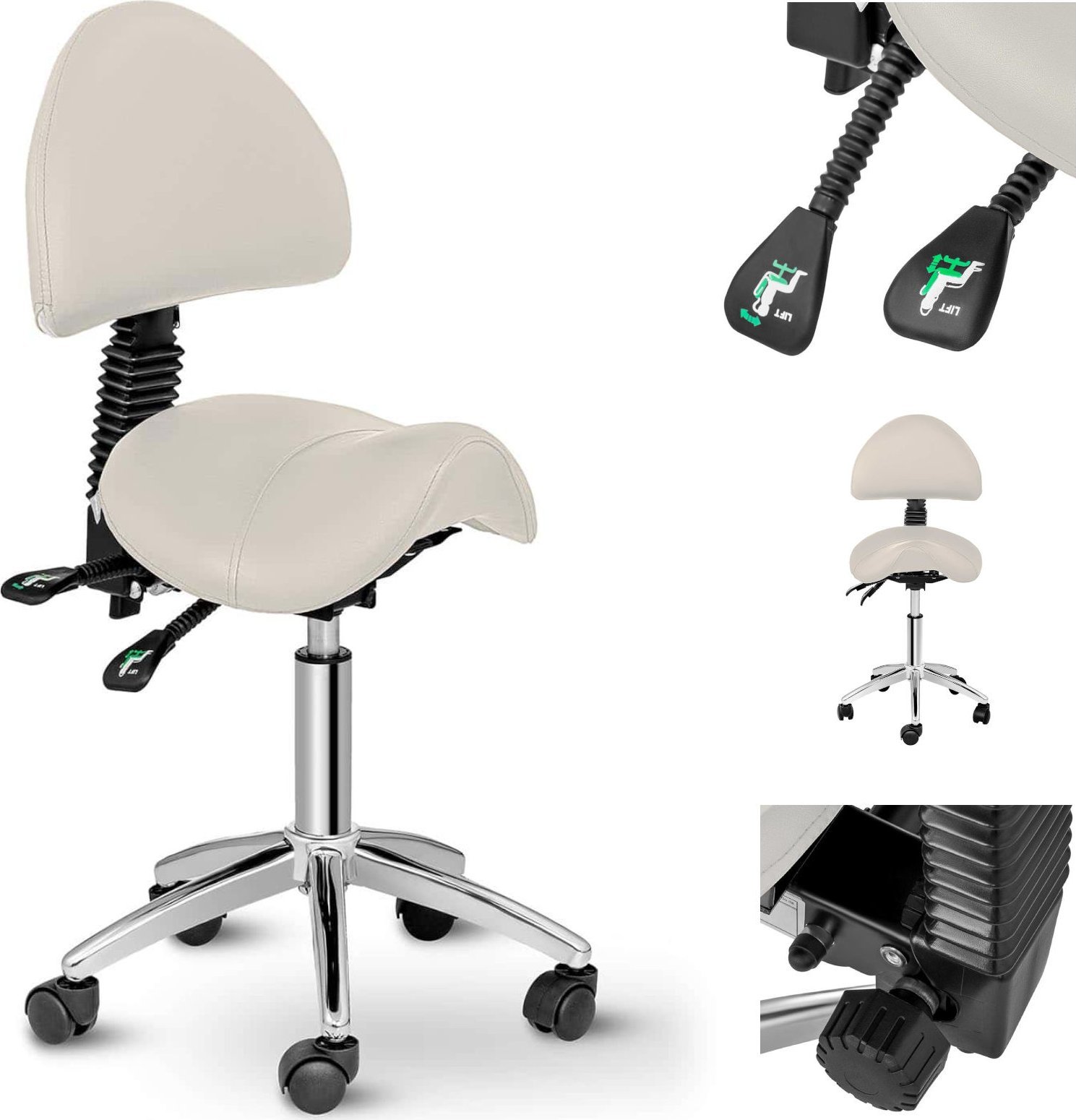 Physa Krzesło kosmetyczne siodłowe z oparciem obrotowe regulowane BERLIN - beżowe Krzesło kosmetyczne siodłowe z oparciem obrotowe regulowane BERLIN -