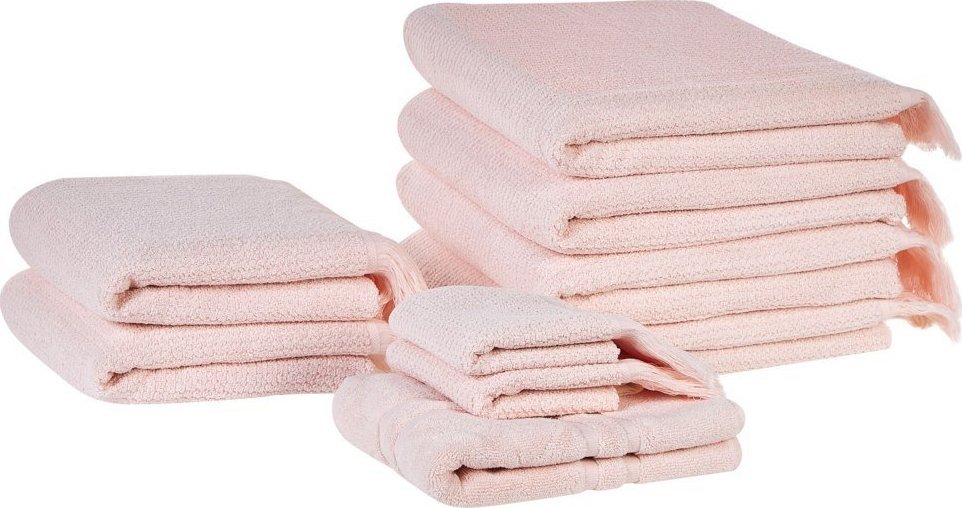 Beliani Komplet 9 ręczników bawełnianych frotte różowy ATIU