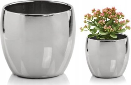 Polnix Osłonka ceramiczna srebrna okrągła glamour 23x22cm