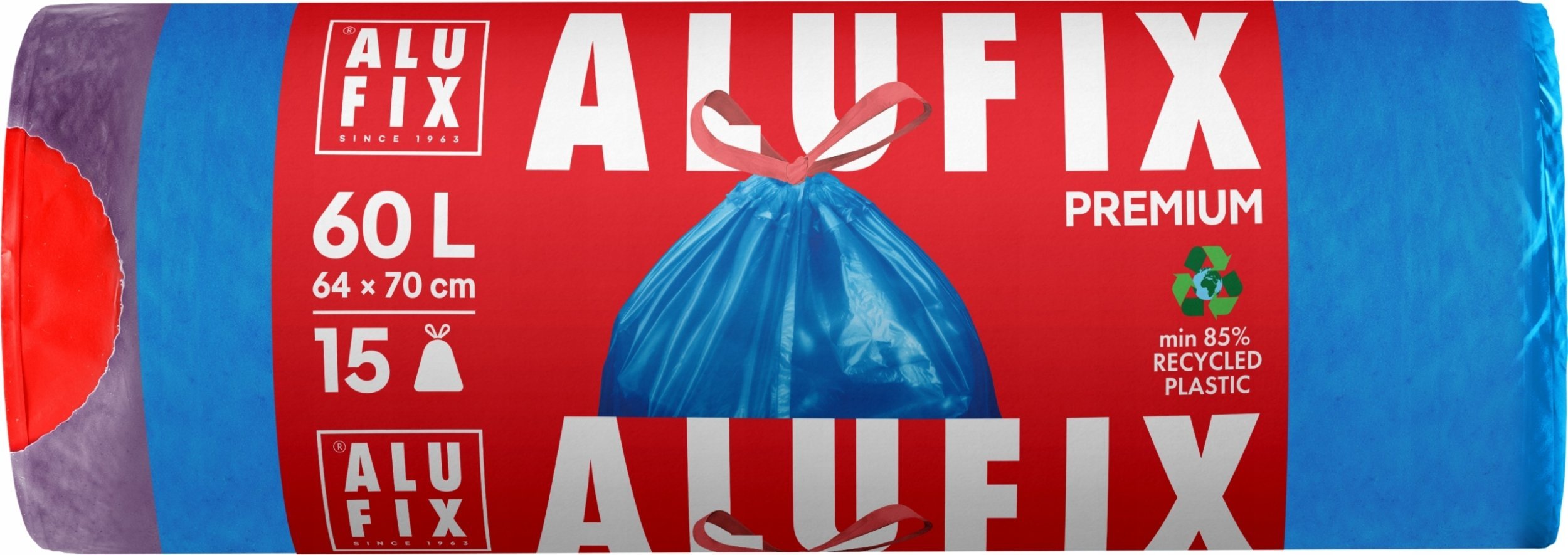 Worki na śmieci ALUFIX, z taśmą ściągającą, LDPE, 60l, 15 szt., niebieskie