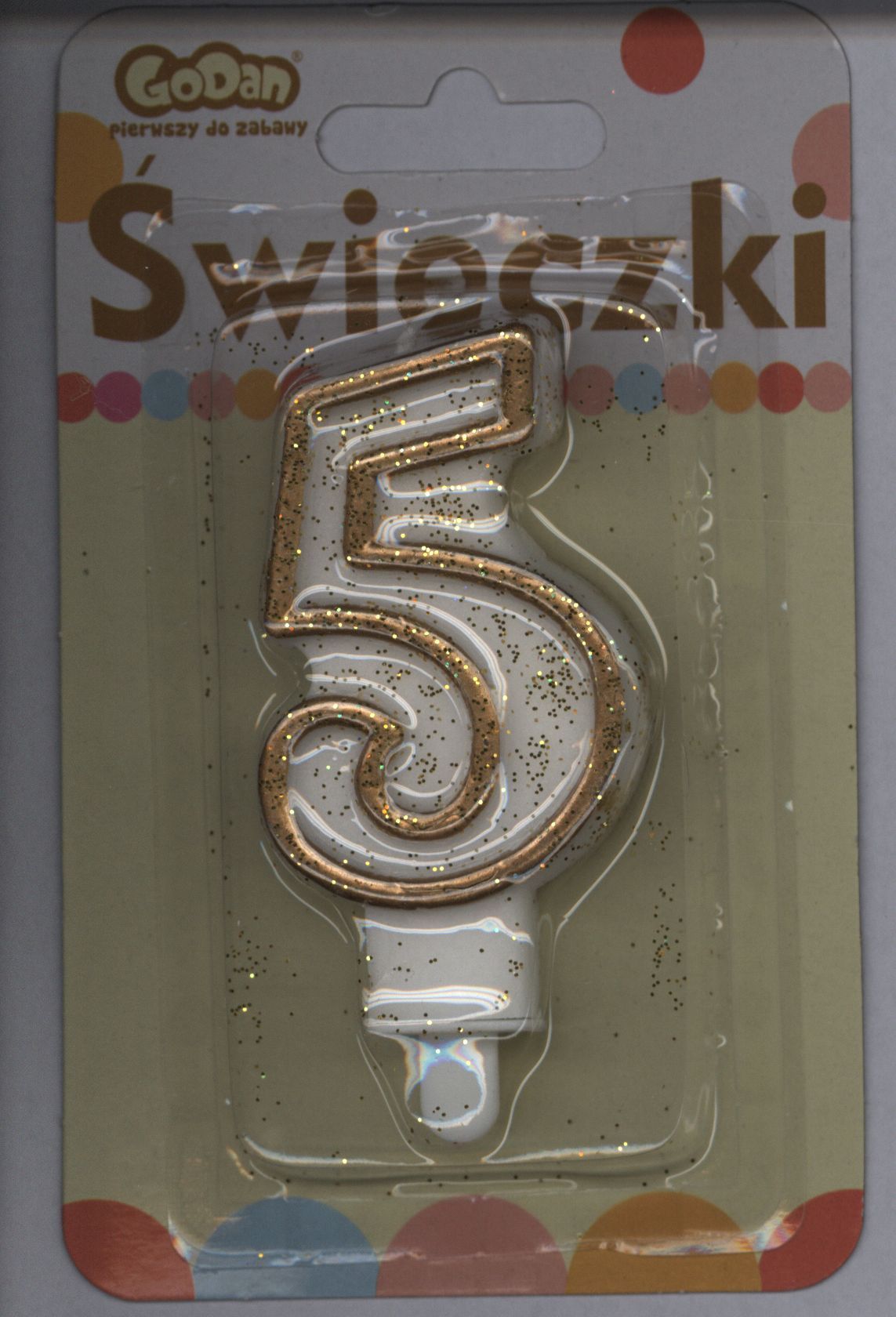 GoDan Świeczka cyferka ze złotą obwódką i brokatem - 5 - 1 szt. uniwersalny