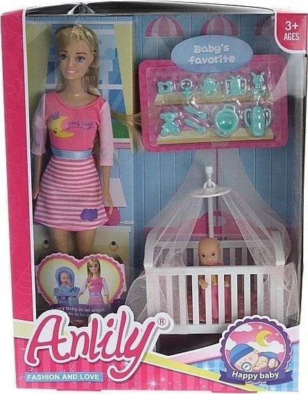 Lalka 29cm z łóżeczkiem i mini lalką