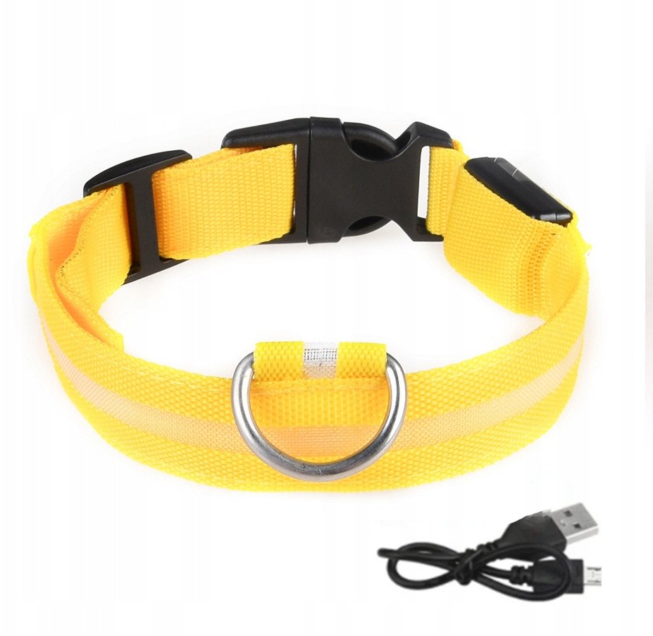Obroża dla zwierząt PSÓW LED Wodoszczelna na USB Kabel ŻÓŁTA XL 52-60cm