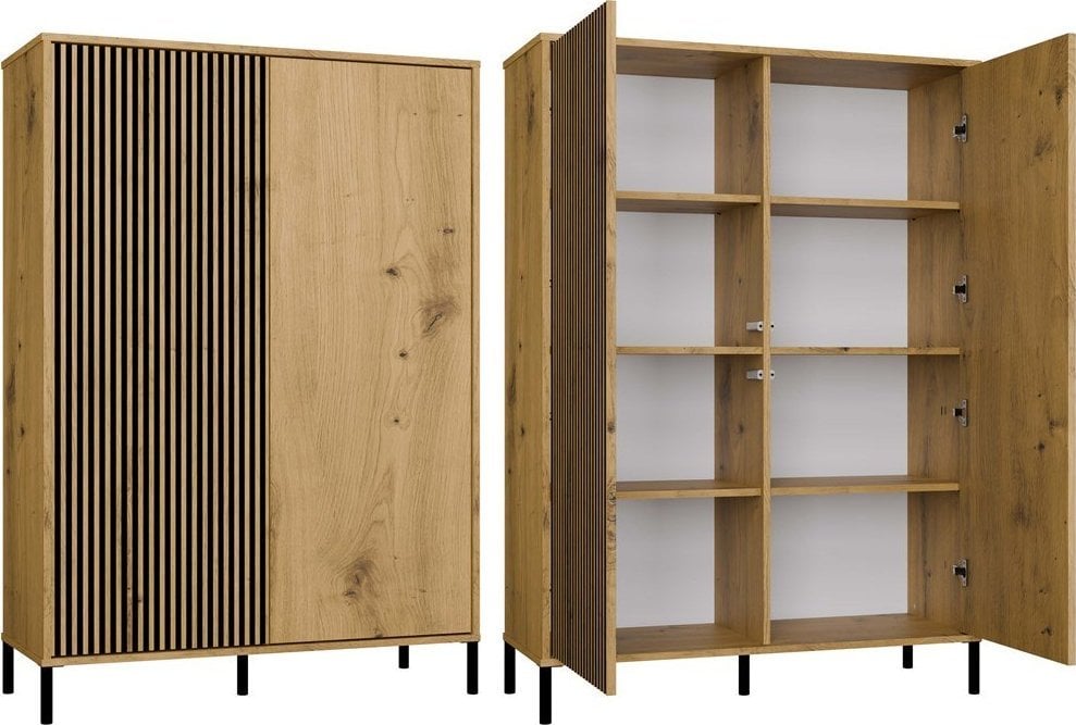 Witryna KAMARO 2DD SLIM/GŁADKI DĄB ARTISAN Lamele Front Ryflowany + Klasyczny