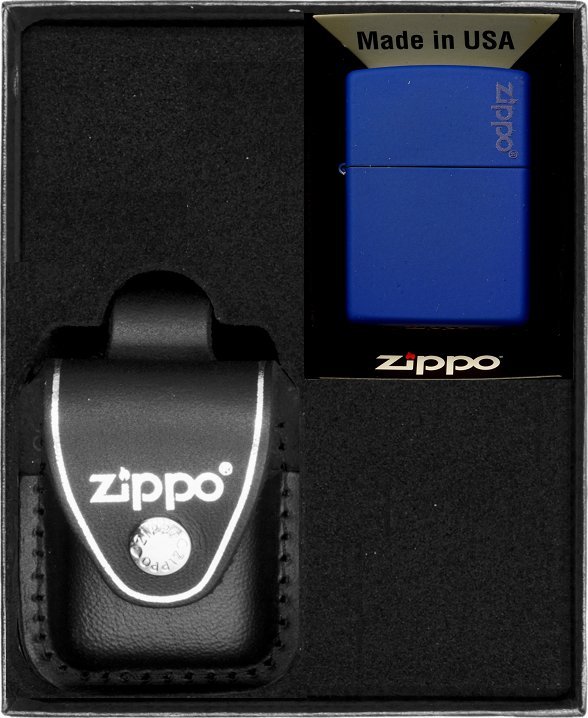 Zestaw ZIPPO Zapalniczka ROYAL BLUE MATTE LOGO Prezentowy No3