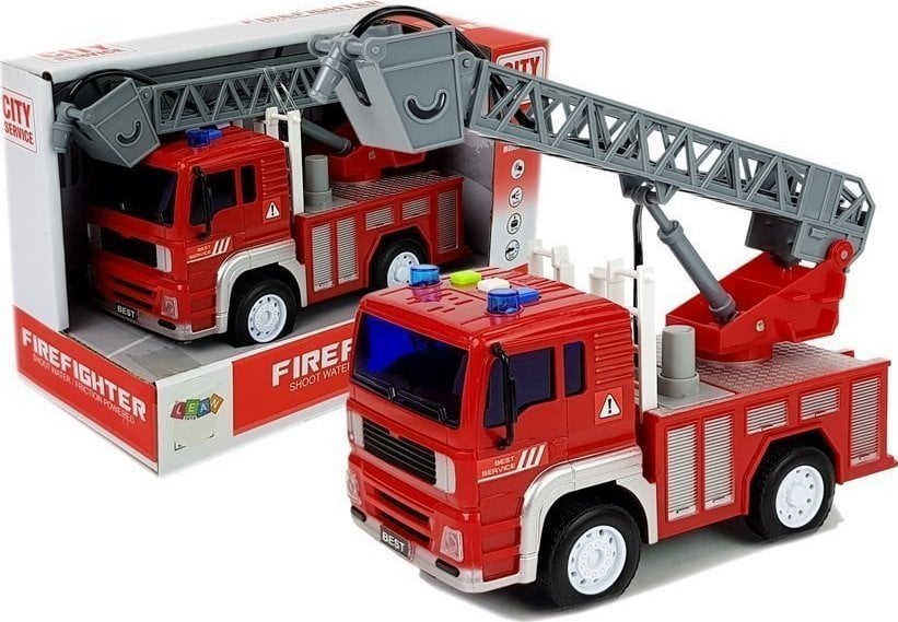 Wóz Strażacki z Naciągiem, Drabiną, Czerwony 1:20 z Dźwiękiem LEAN Toys