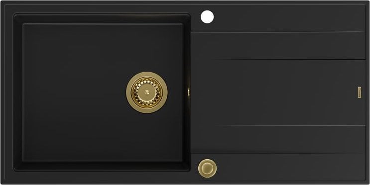 Zlewozmywak GraniteQ EVAN 146 XL GraniteQ zlewozmywak z syfonem Push 2 Open 1-komorowy z/o (1000x500x210; kom. 420x480) pure carbon / elementy złote