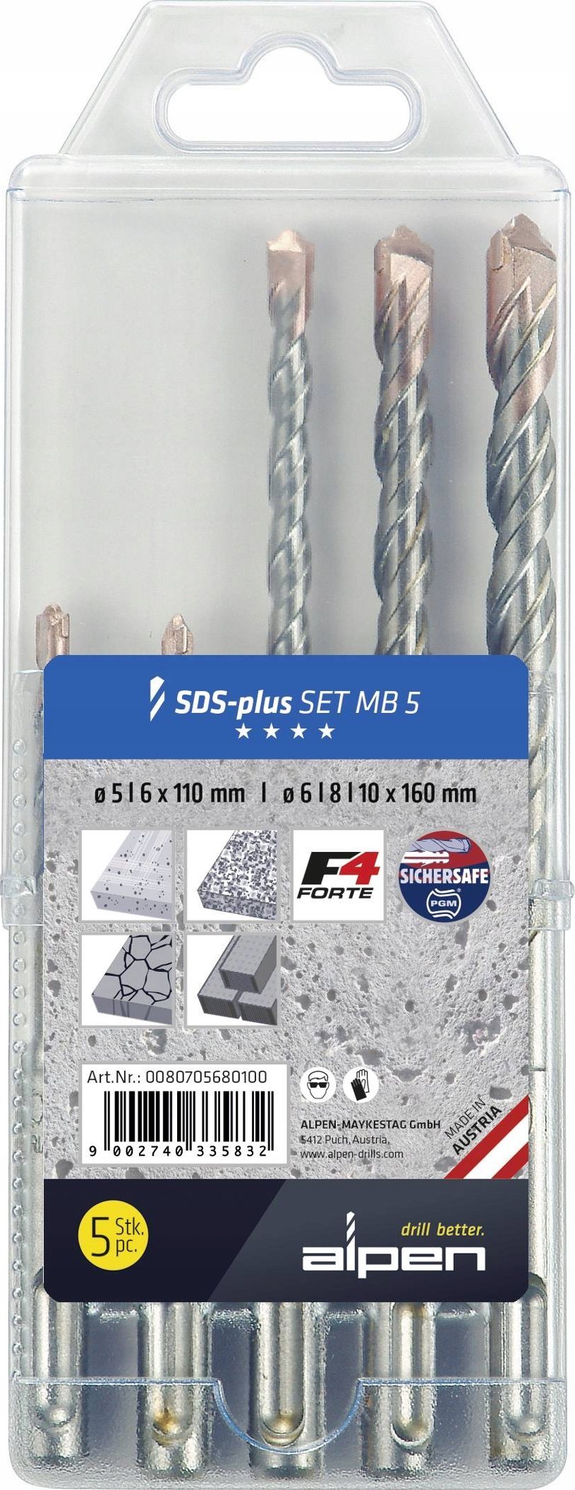 Wiertło Alpen Alpen SDS+ F4 MB5 5-6x110/6-8-10 x160