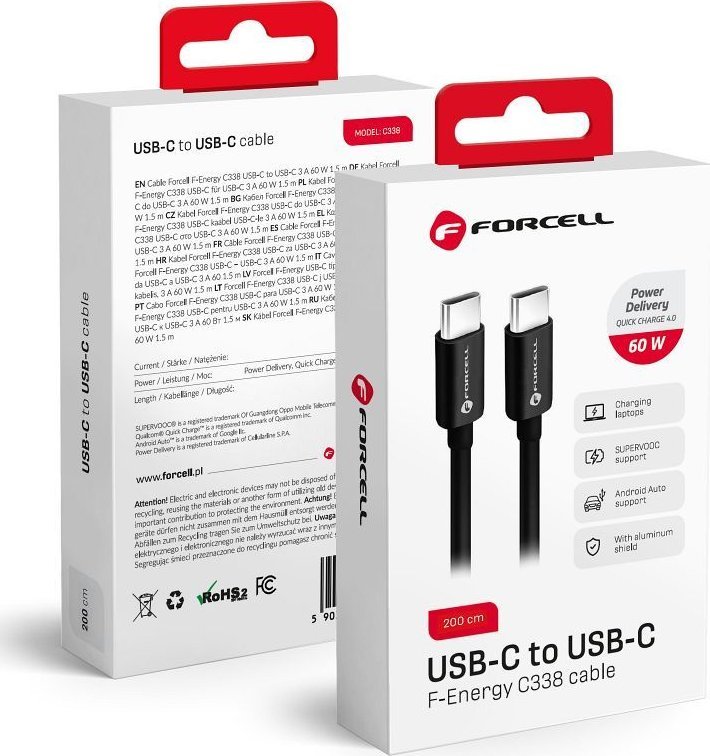 Kabel USB ForCell USB-C - USB-C 2 m Czarny