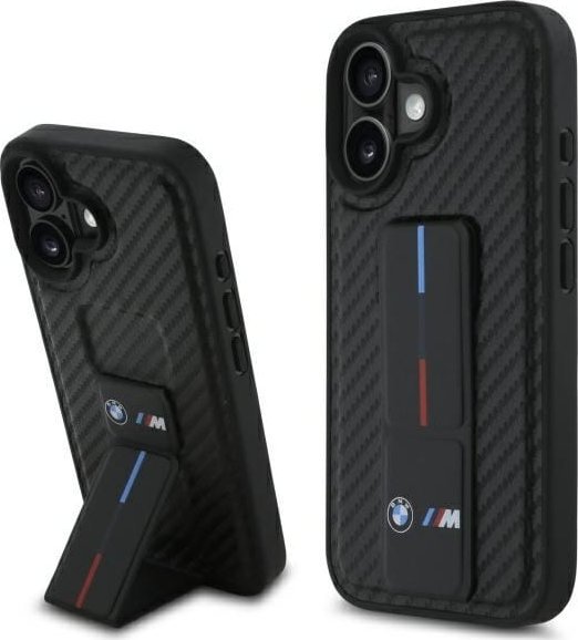 BMW BMHCP16SGSPCCK iPhone 16 6.1" czarny/black hardcase M Grip Stand Smooth and Carbon