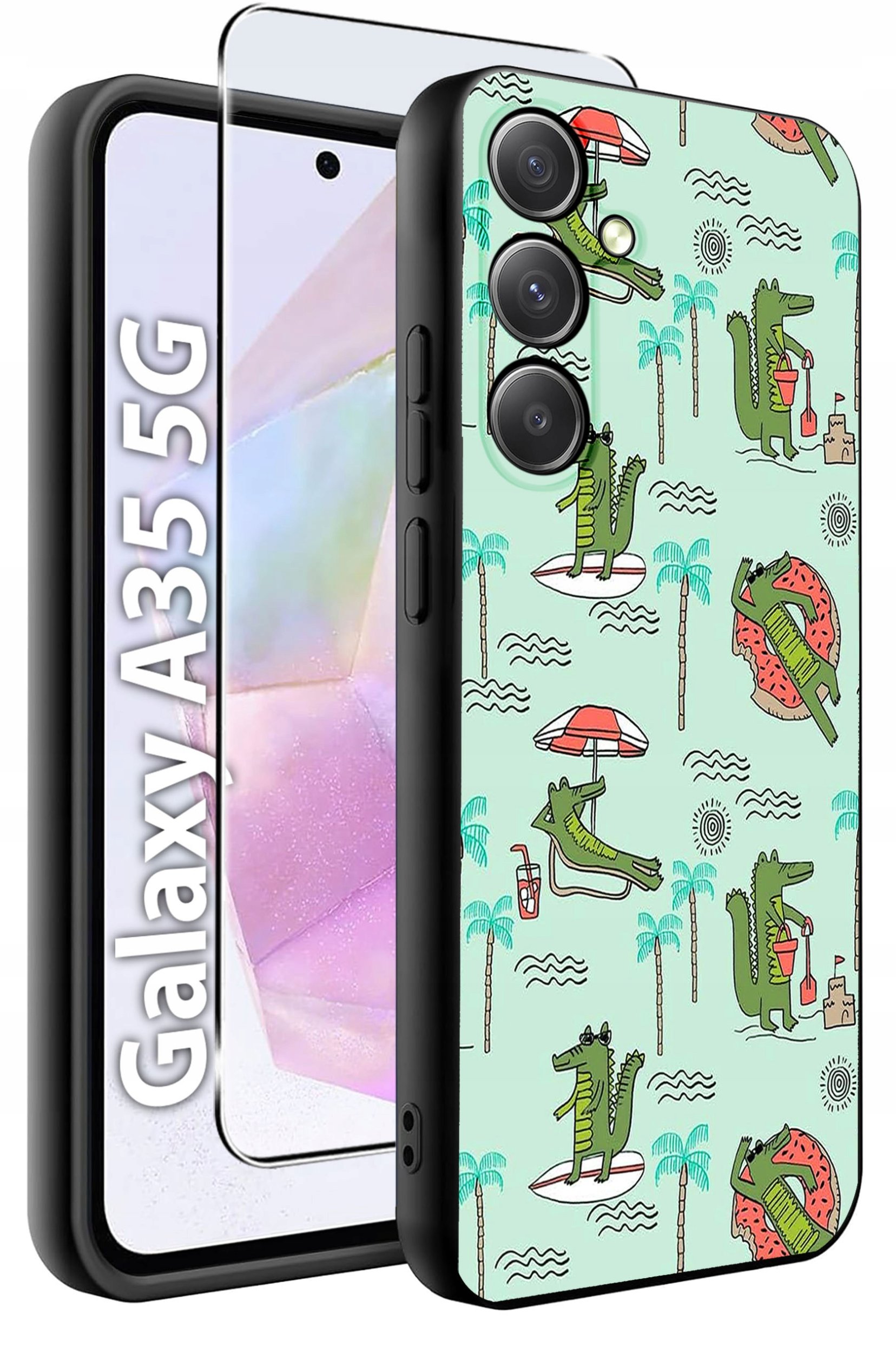 ETUI do Samsung A35 5G WZORY | SILIKONOWE MATT CASE + SZKŁO HARTOWANE 9H
