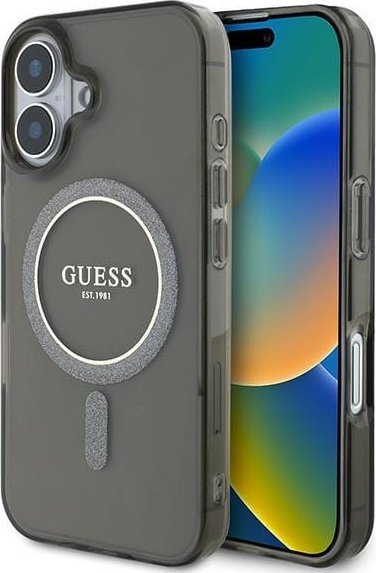 Guess Guess GUHMP16SHFGEREK iPhone 16 6.1" czarny/black hardcase IML Glitter Circle MagSafe