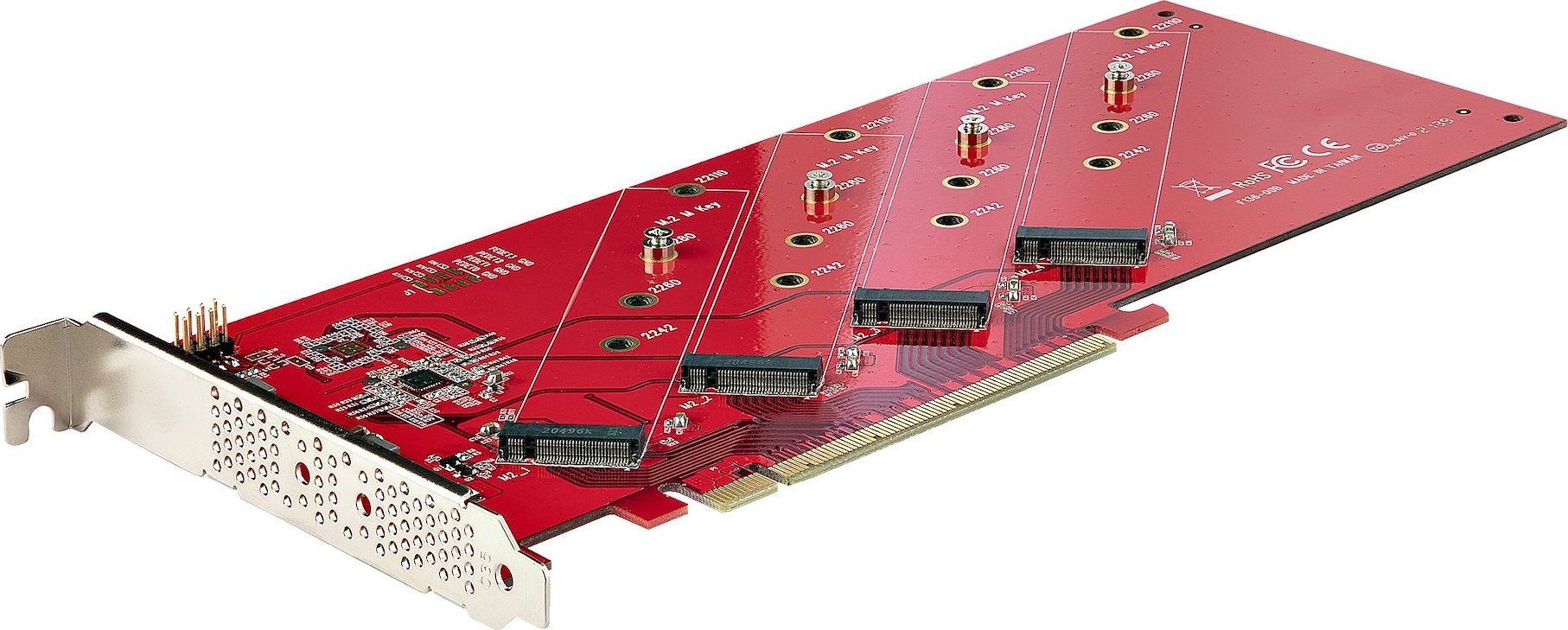 StarTech STARTECH.COM Quad M.2 PCIe Adapterkarte PCI Express 4.0 x16 auf Vierfach NVMe oder AHCI M-Key M.2 SSDs 7,8GBit/s je SSD Bifurkation