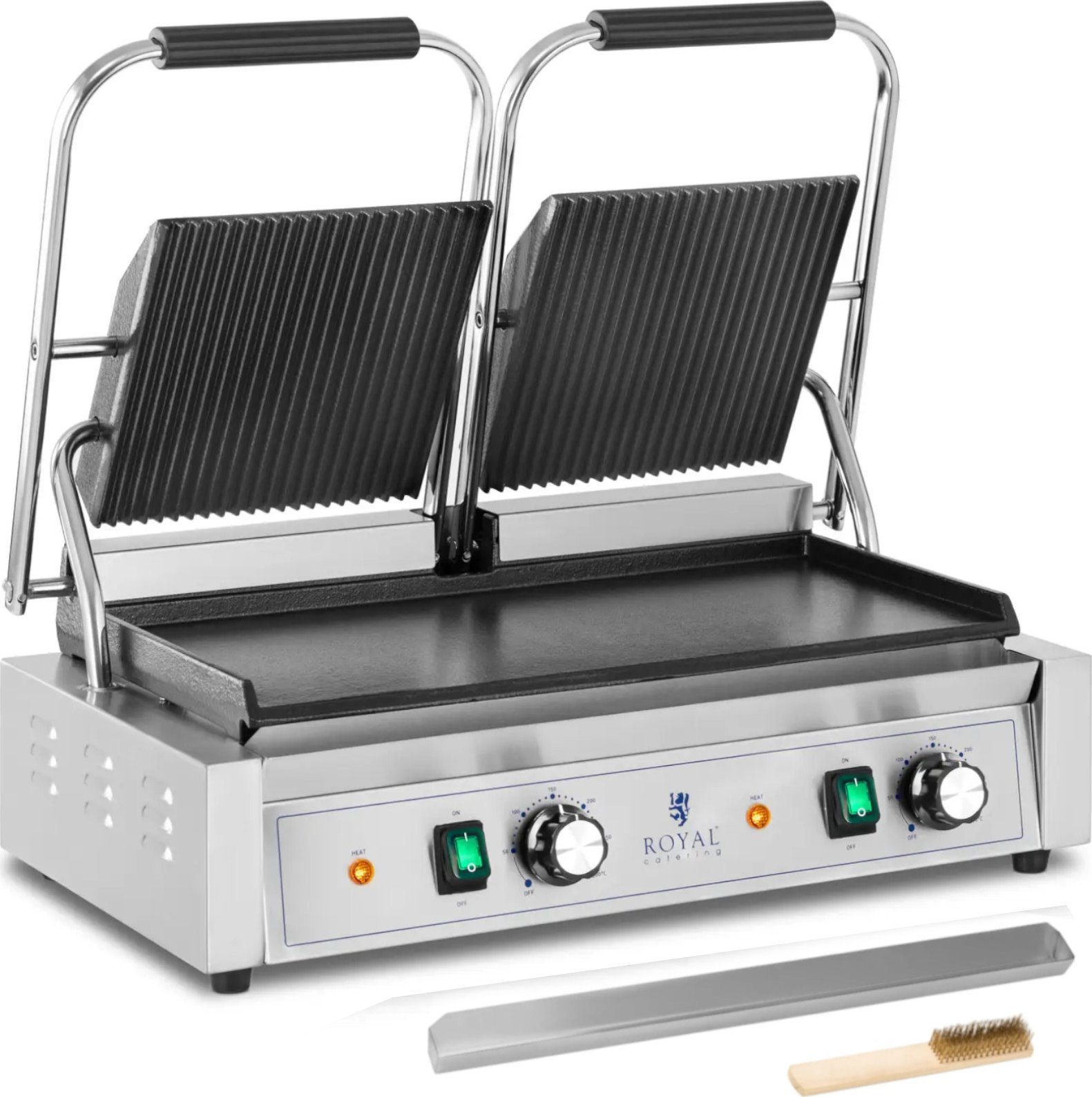 Royal Catering Grill kontaktowy podwójny z płytą gładką i ryflowaną 48 x 23 cm 3600 W Grill kontaktowy podwójny z płytą gładką i ryflowaną 48 x 23 cm