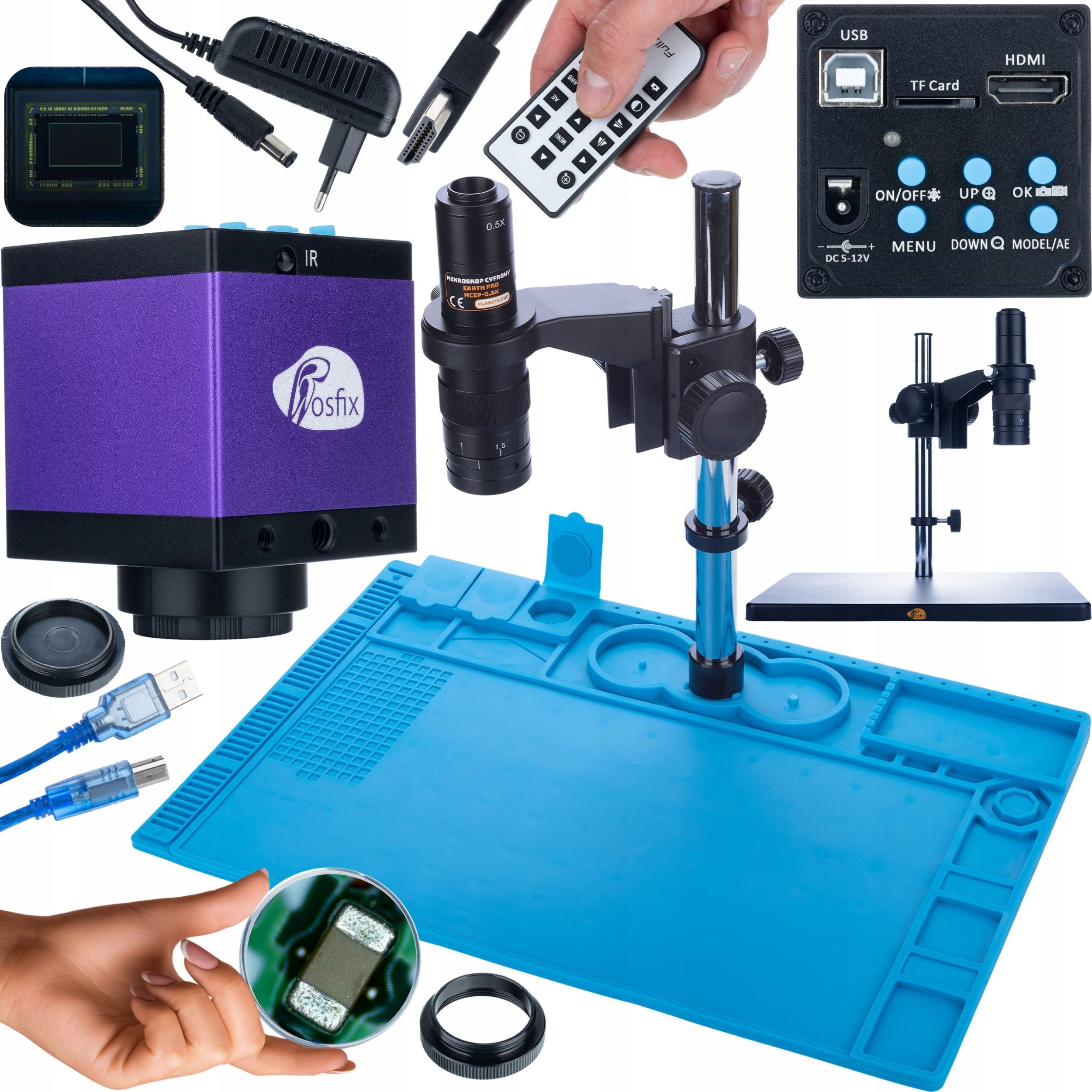 Mikroskop Rosfix MIKROSKOP CYFROWY STABILNY KAMERA HDMI USB SILIKONOWA MATA ŻELAZNA PODSTAWA