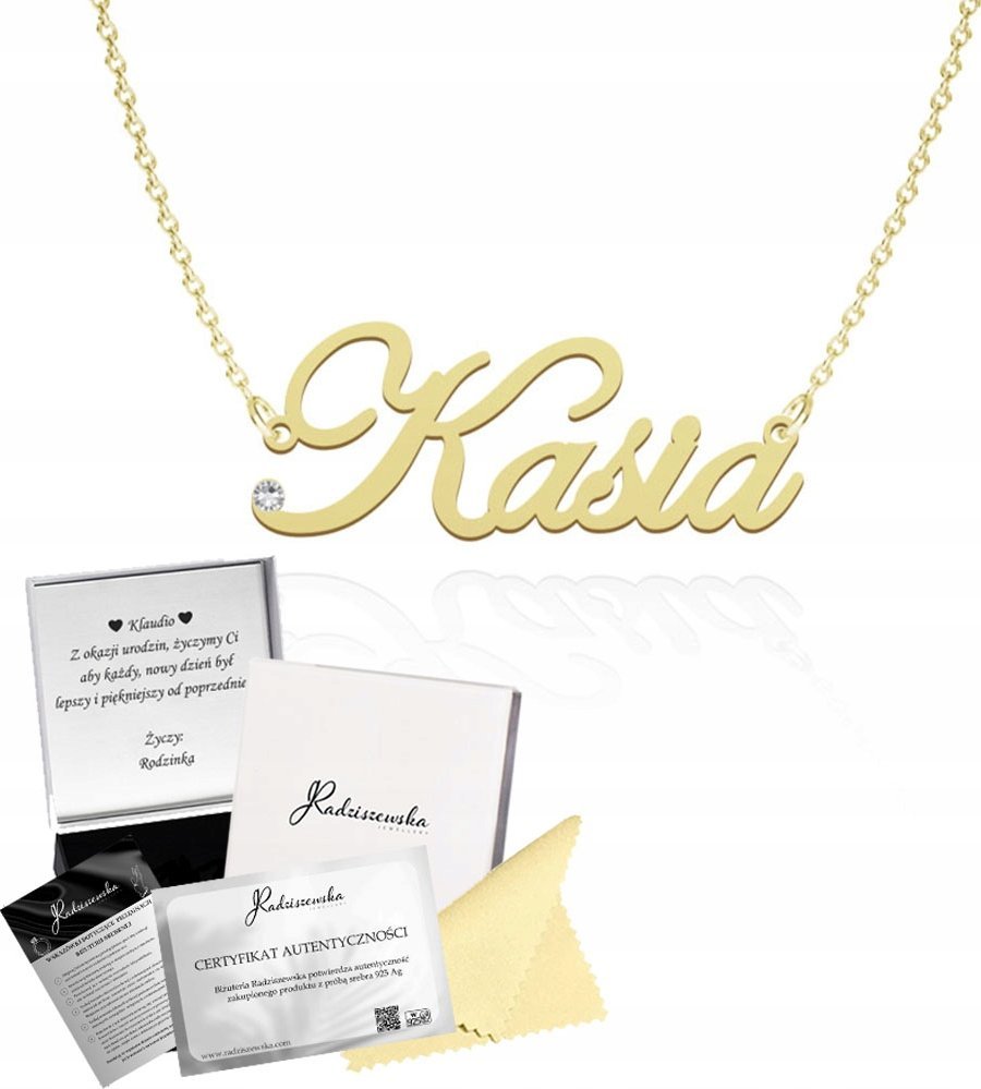 Radziszewska Jewellery Złoty Naszyjnik z imieniem KASIA Łańcuszek SREBRO 925 Prezent Dedykacja