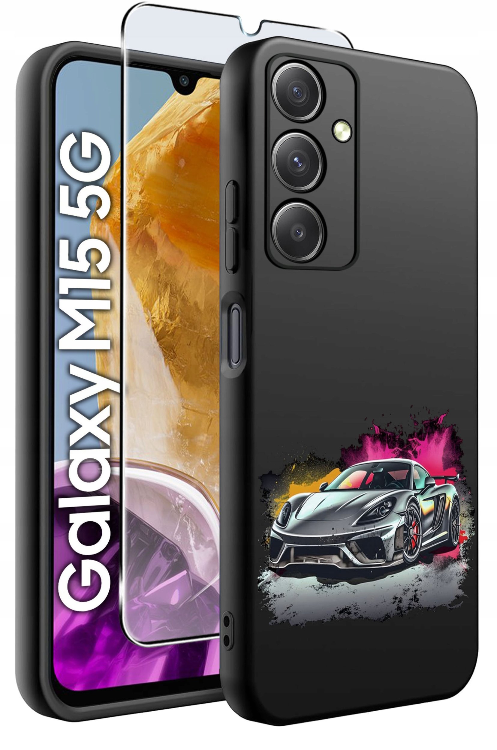 ETUI do Samsung M15 5G WZORY | SILIKONOWE MATT CASE + SZKŁO HARTOWANE 9H