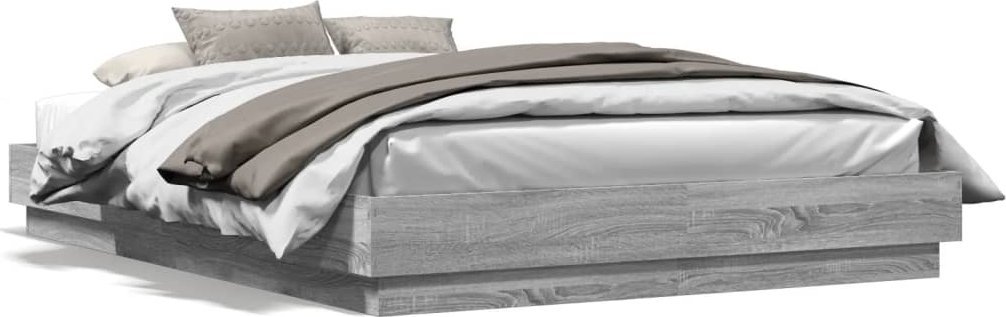 vidaXL vidaXL Rama łóżka z oświetleniem LED, szary dąb sonoma, 150x200 cm