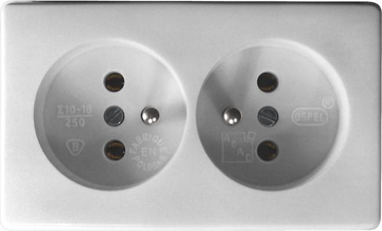 Ospel Gniazdo Kappa natynkowe podwójne z uziemieniem białe (GW-2KZ/00)