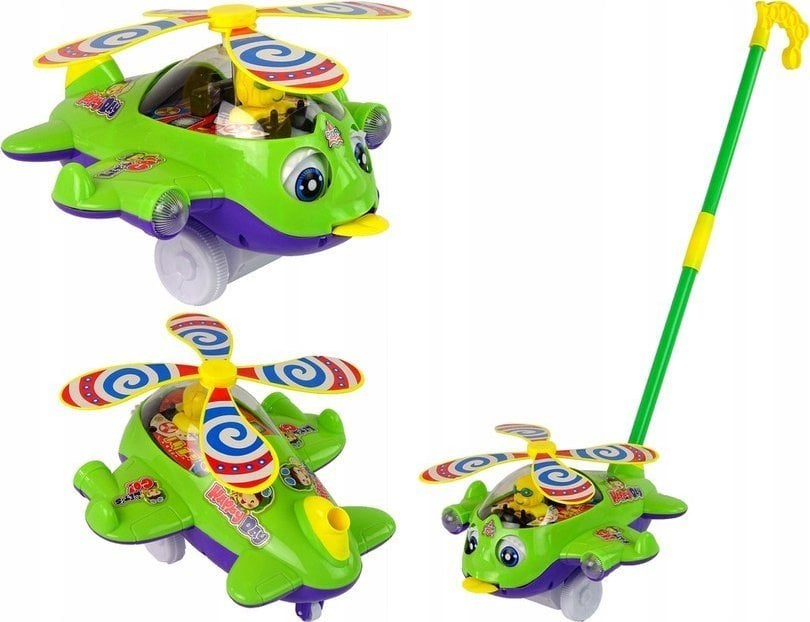 LeanToys Samolot Pchacz Dzwonek Kij Pilot Zielony