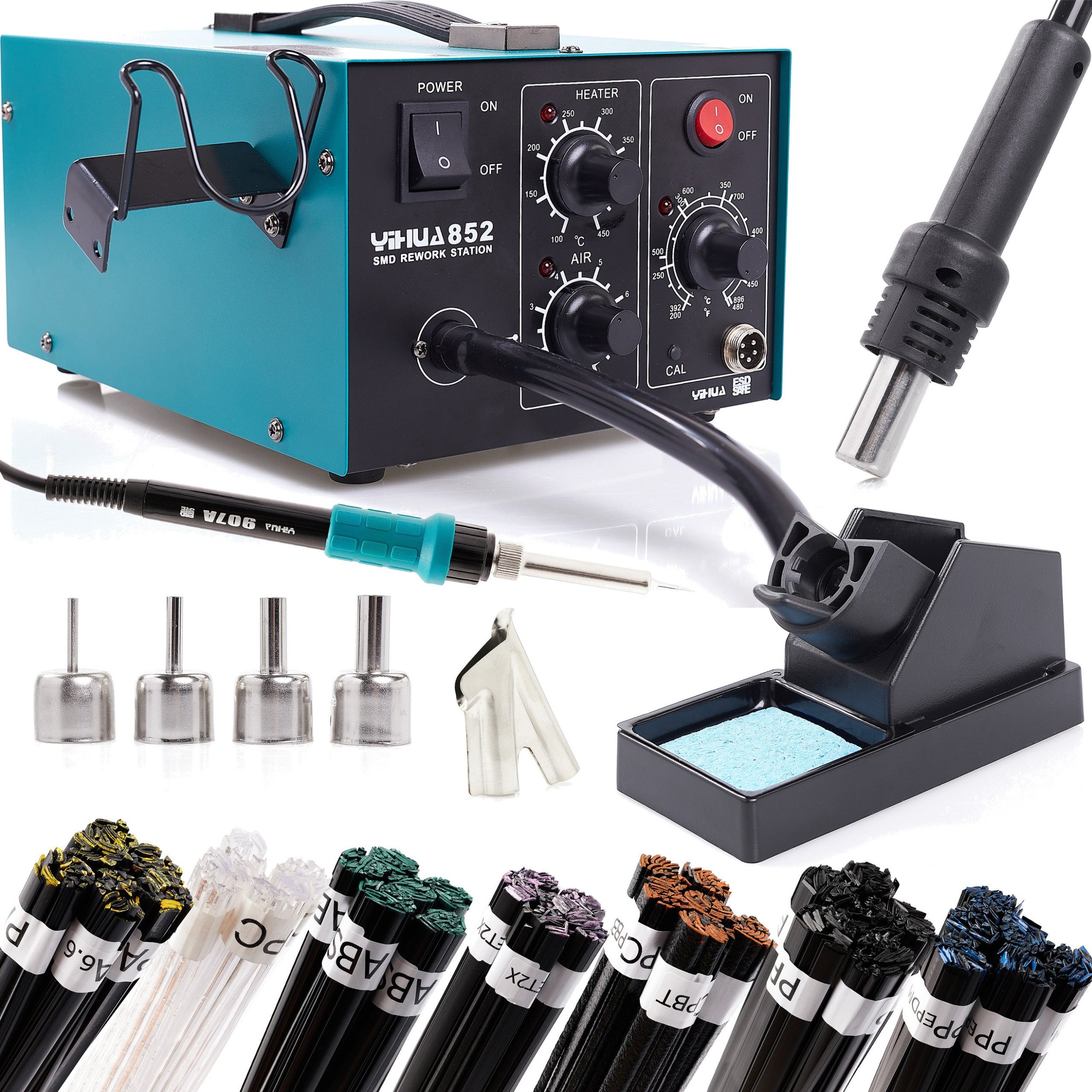 Stacja Hot Air Kolbowa Yihua 852 2w1 740W Zestaw Spoiw Dysza But Techrebal