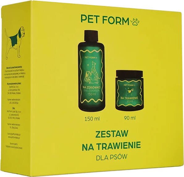 Pet Form Zestaw dla psa NA TRAWIENIE 90ml + Olej NA ZDRÓWKO 150ml