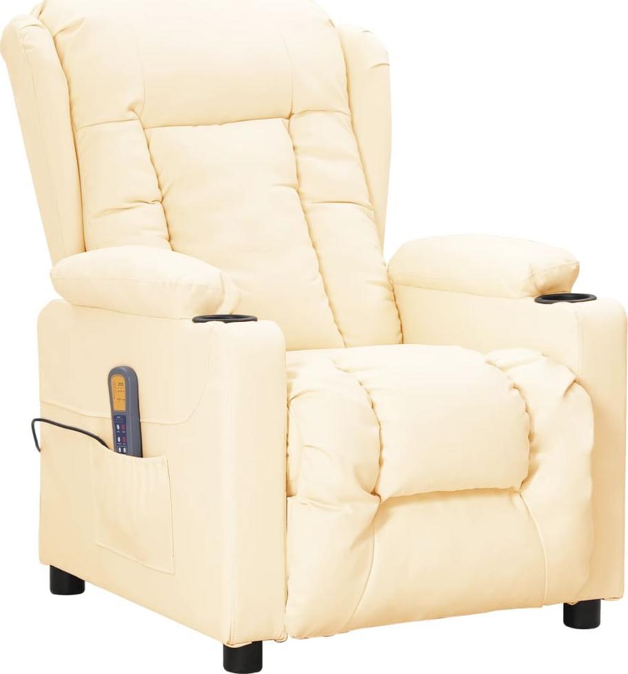 vidaXL vidaXL Rozkładany fotel masujący, kremowy, obity sztuczną skórą