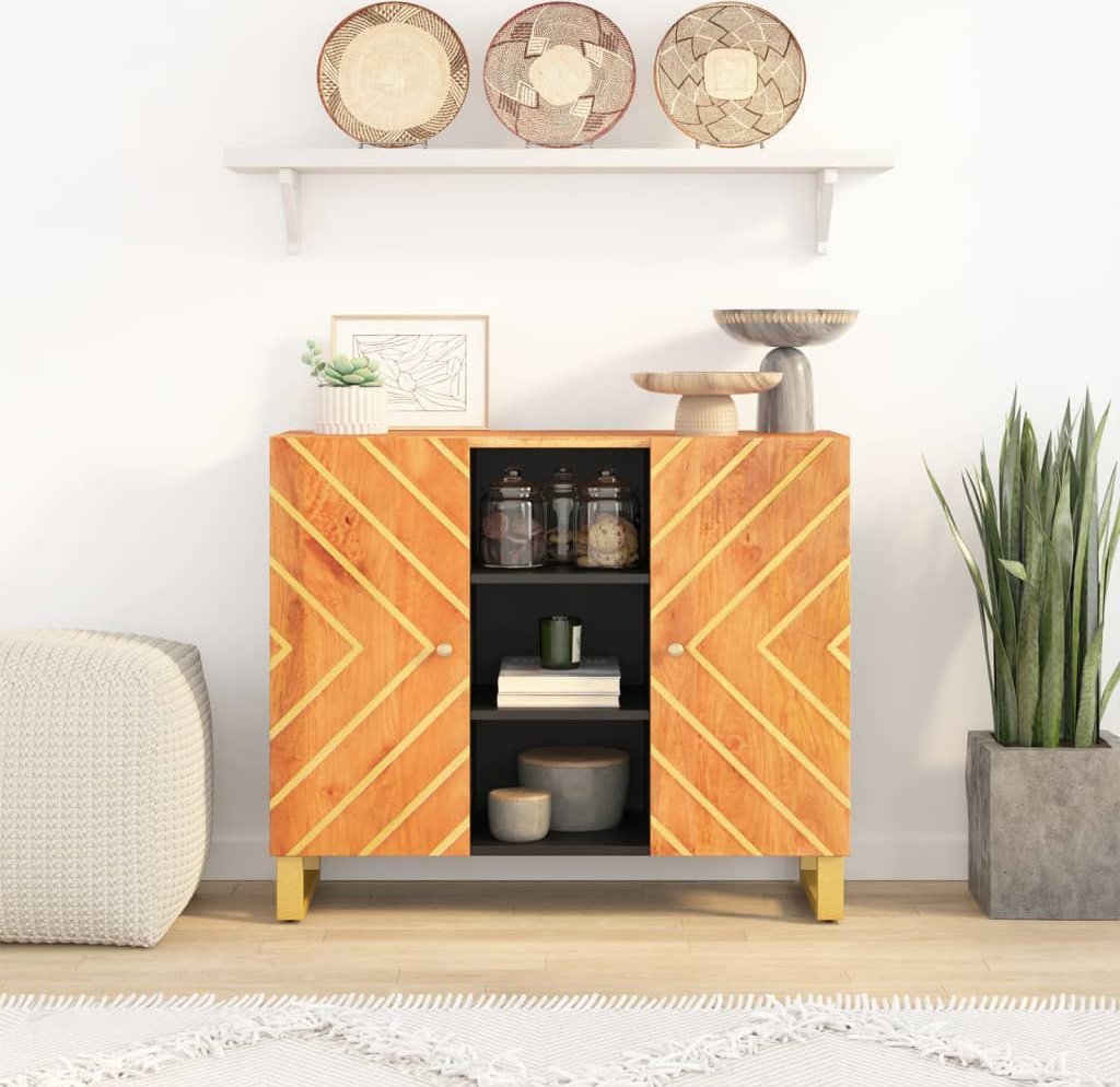 vidaXL Szafka, brązowo-czarna, 90x33,5x75 cm, lite drewno mango