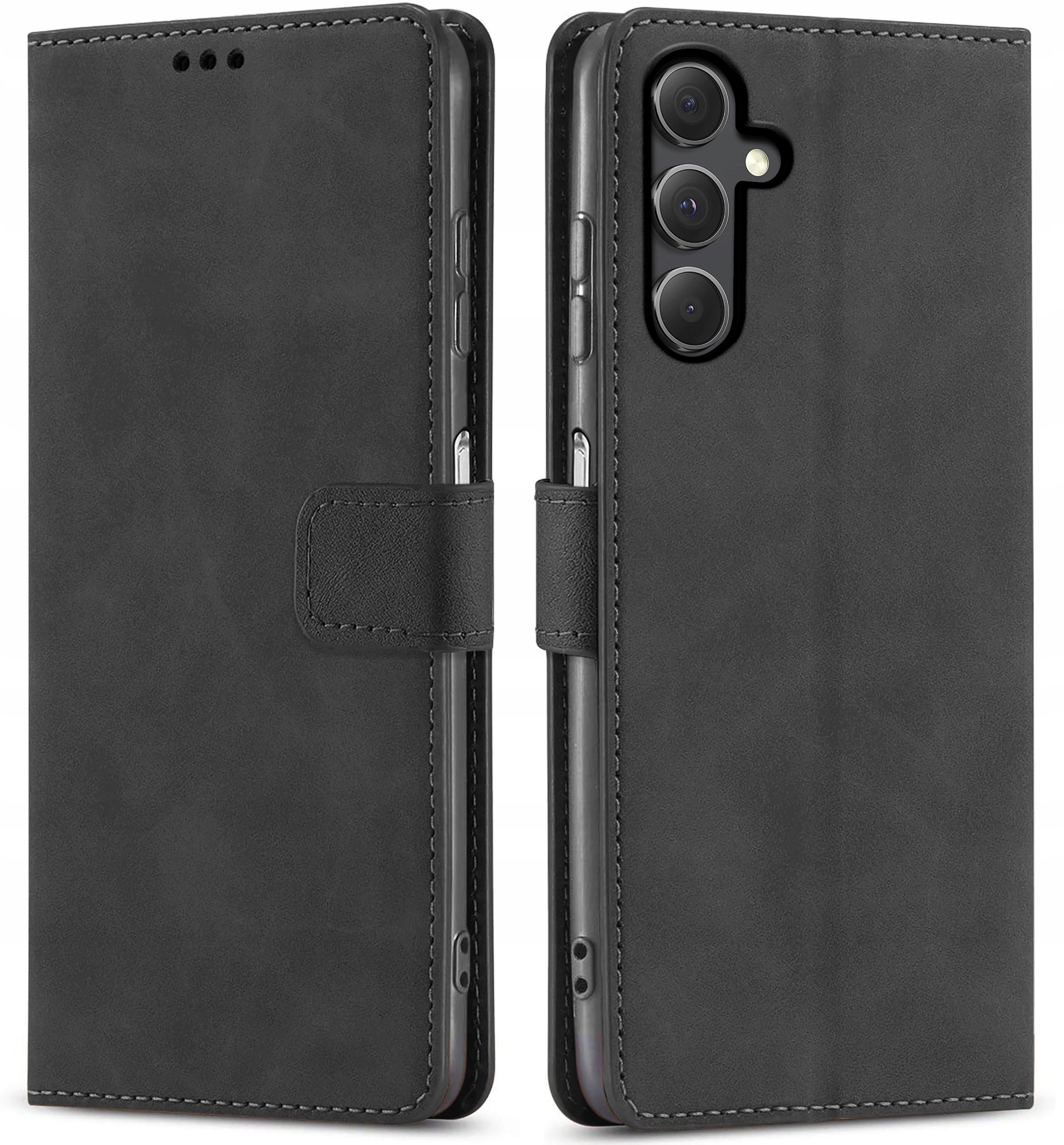 ETUI Z KLAPKĄ do Samsung A15 5G | CZARNE ZAMYKANE CASE + SZKŁO